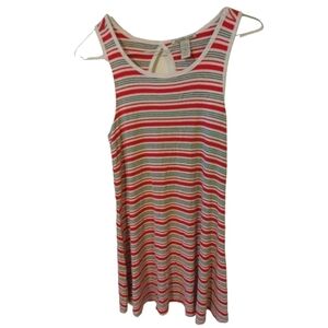 Charlotte Russe Red-Gray Horizontal Striped Tank Mini Dress Peek a Boo Back S